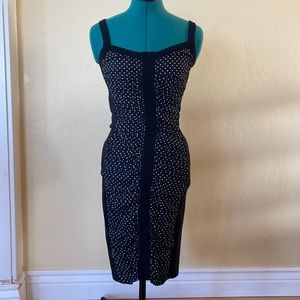 Bailey 44 wiggle pencil dress sz Xs black polka dot rouched